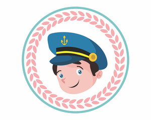 circle cute funny face head sailor navy mariner seaman nautical cartoon character