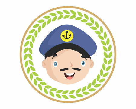 circle cute funny face head sailor navy mariner seaman nautical cartoon character