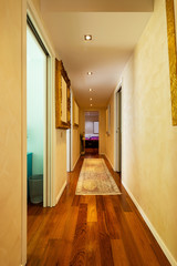 Corridor with parquet and open doors