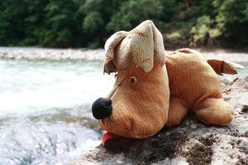 Picture of a dog made from scraps of leather. Handmade.