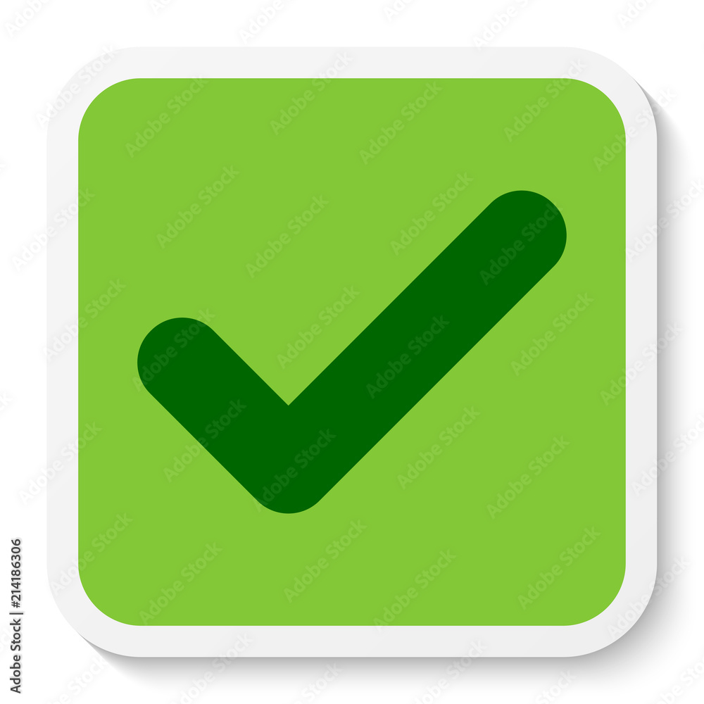Poster flat square sticker check mark icon, button. tick symbol isolated on white background. vector eps 10