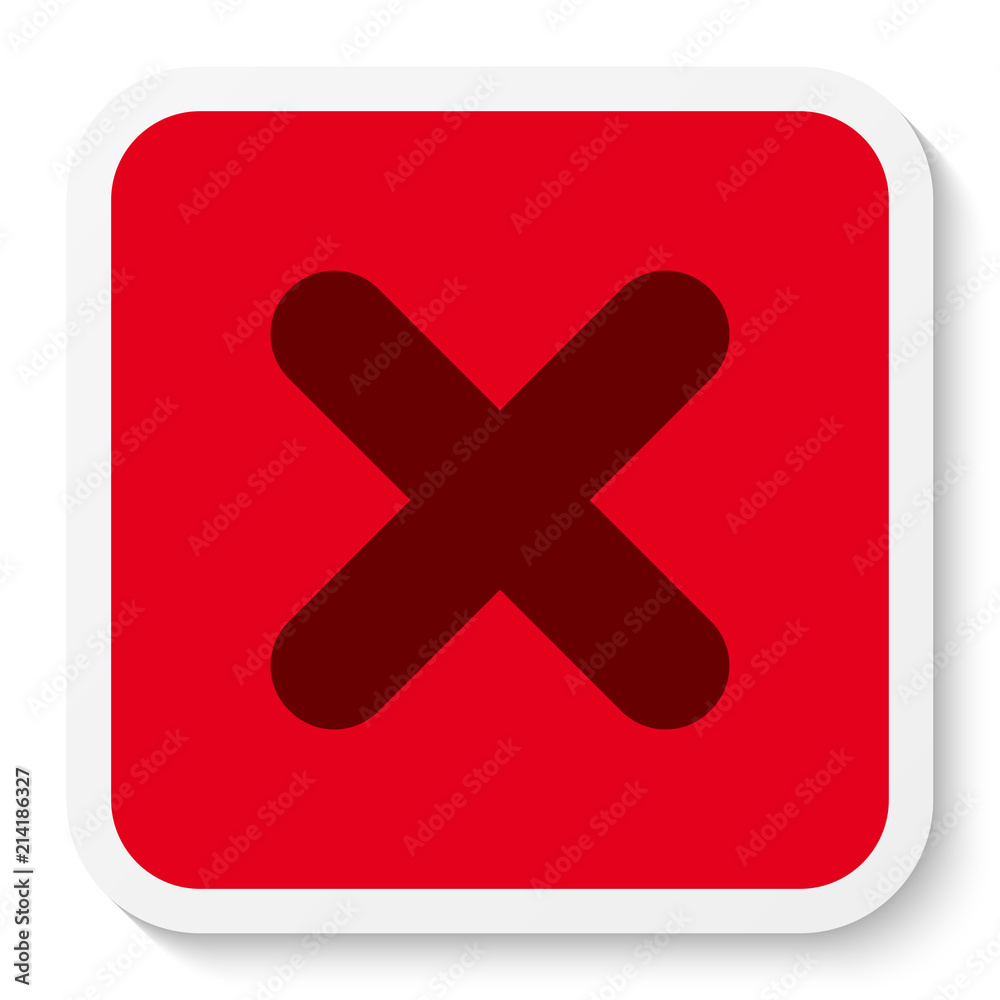 Poster flat square sticker x mark icon, button. cross symbol isolated on white background. vector eps 10