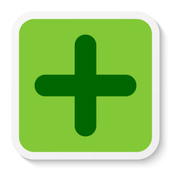 Flat square sticker plus sign icon, button. Positive symbol isolated on white background. Vector EPS 10