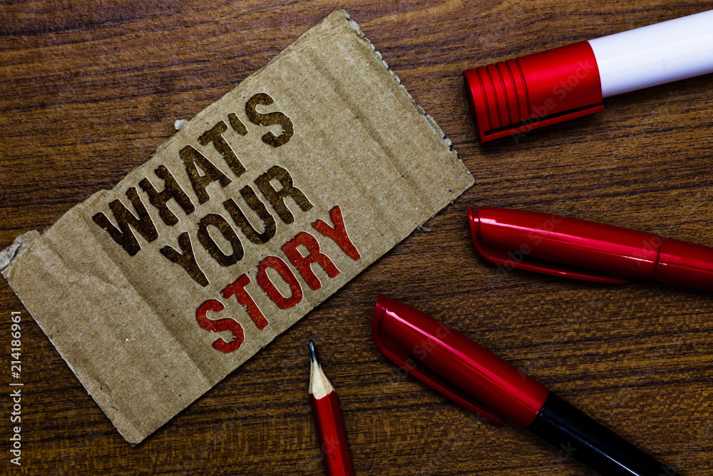 Fototapete word writing text what s is your story. business concept for asking someone tell me about himself sh