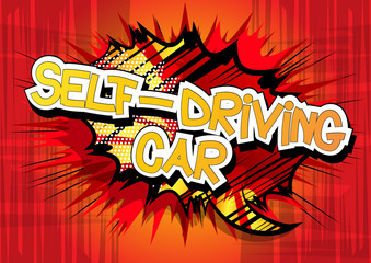 Self-Driving Car - Comic book style word on abstract background.