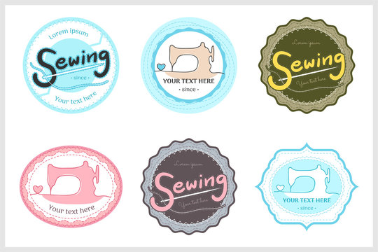 Set Of Retro Garment Sewing Machine Identity Badge Sticker Label For Tailor Made Shop