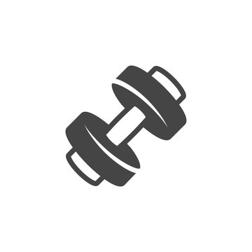 Dumbbell glyph icon. Label for sports shop, gym, fitness class, athletic training. Healthy lifestyle and workout concept flat pictogram. Vector illustration isolated on white background