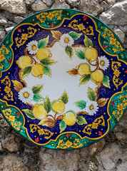Obraz na płótnie Canvas Close up of a ceramic plate sold in Ravello, Italy