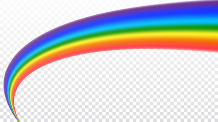 Rainbow icon. Shape arch realistic isolated on white transparent background. Colorful light and bright design element. Symbol of rain, sky, clear, nature. Graphic object. Vector illustration