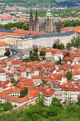 View to Prague Castle and St. Vitus Cathedral, historic heritage site in the heart of the city