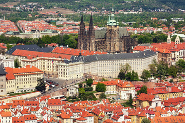 Naklejka na ściany i meble View to Prague Castle and St. Vitus Cathedral, historic heritage site in the heart of the city