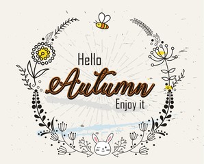 Hand drawn of Hello Autumn enjoy it