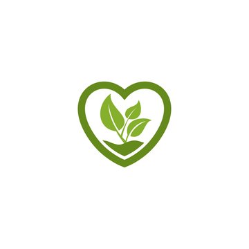 Green leaf in the love shape plant pot logo.