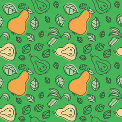 Pear seamless pattern. Hand drawn fresh fruit. Color vector sketch background. Colorful doodle wallpaper. Print