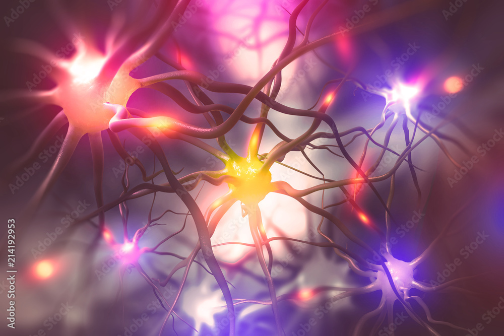 Poster brain. electrical activity of the human brain. 3d illustration of scientific research of neural netw