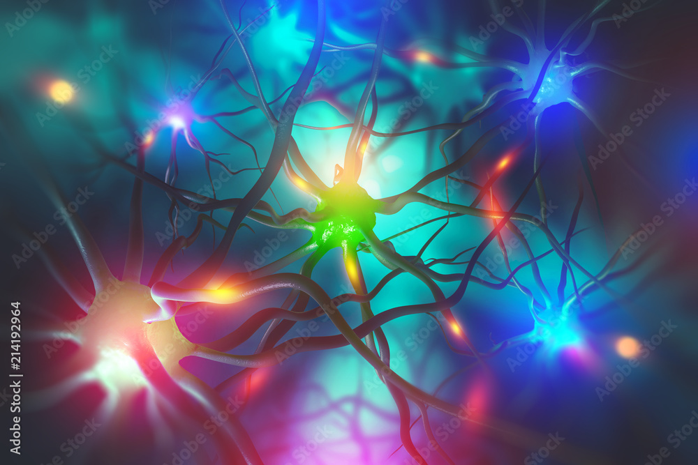 Poster brain. electrical activity of the human brain. 3d illustration of scientific research of neural netw
