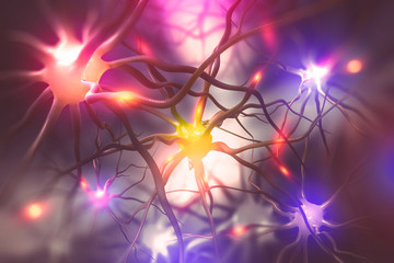 Brain. Electrical activity of the human brain. 3D illustration of scientific research of neural networks