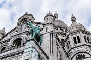 Detail of Basilica Sacre Coeur - Roman Catholic Church and minor Basilica, dedicated to Sacred Heart of Jesus. Paris, France.