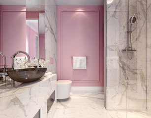 Modern interior design of millennial pink bathroom