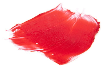 smeared red paint isolated on white background
