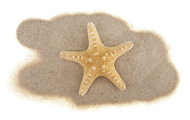 sand and starfish isolated on white background