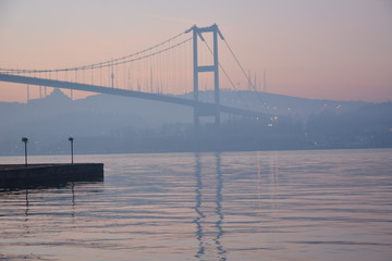 Bosphorus Bridge silhouette early in the morning