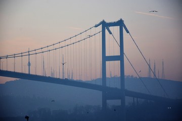 Bosphorus Bridge silhouette early in the morning