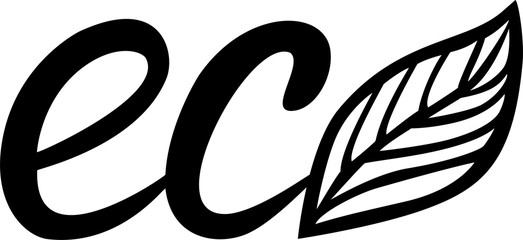 Eco, organic theme. Lettering stamp. Logo with leaf. Healthy, fresh, farm product, food. Vector hand drawn illustration.