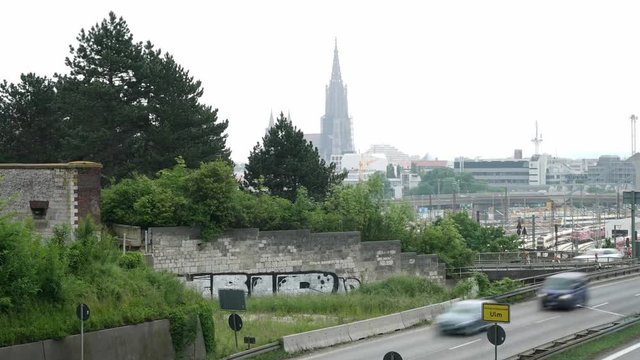 Timelapse of Buisy Highway leading into the german City Ulm