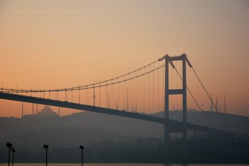 Bosphorus Bridge silhouette early in the morning