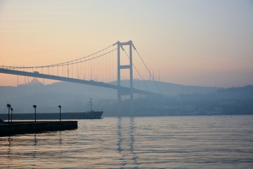 Bosphorus Bridge silhouette early in the morning