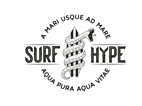 Surf Hype black on white background vector illustration