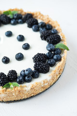 Cheesecake with blueberries and blackberries