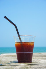 Iced coffee to drink on the beach.  ビーチで飲むアイスコーヒー