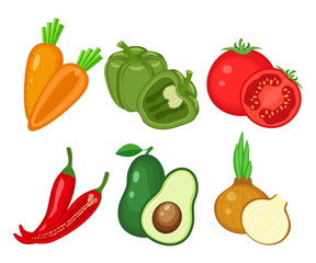 Set of different vegetables .Carrot, bell pepper, tomato, chili,