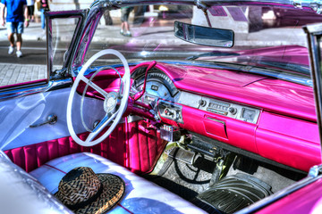 Havana, view from inside an old vintage classic american car, Cuba