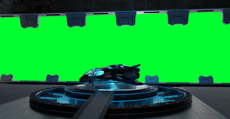 Llanding strip spaceship interior isolated on green background 3D rendering