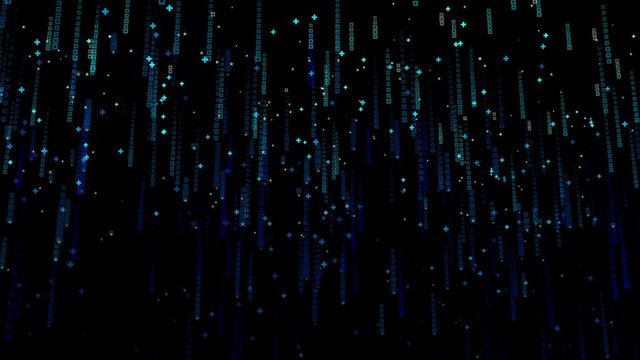 Celebration blue Stars fall in black background video.Festive Sparkling Garland. Falling Shimmer, Shiny Magical Winter star Design.