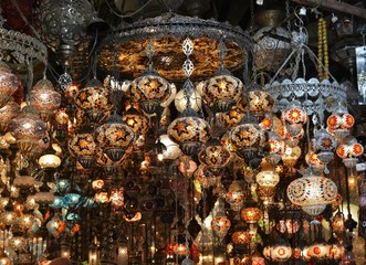 Traditional Turkish souvenir lamps and candles at Grand Bazaar