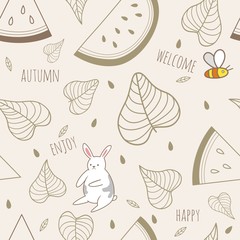 Hand drawn of Hello Autumn, Seamless autumn pattern.
