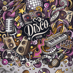 Cartoon vector doodles Disco music frame