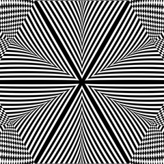 Abstract black and white striped background. Geometric pattern with visual distortion effect. Optical illusion. Op art.