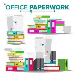Stack Of Papers, File Folders Vector. Cluttered Documentation. Accounting Bureaucracy. Isolated Flat Illustration