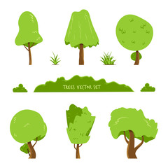 Set of various shape trees vector isolated white background.
