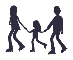 Family Roller Skating Together Silhouettes Vector