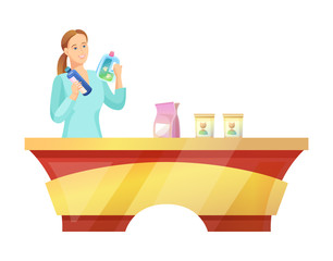 Woman at Pet Shop Buying Food Vector Illustration