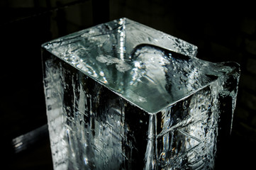 Top view unlighted big ice cube on the plant