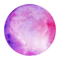 Hand drawn watercolor decor elements. Fantastic moon clip art in bright pink and purple colors.