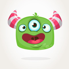 Obraz premium Happy cartoon three eyed alien character icon. Halloween vector illustration. Clipart
