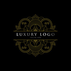 Luxury geometric mandala logo branding isolated on black background. elegant vector graphic.